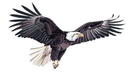 Obraz premium Bald eagle flying draw and paint on white background vector illustration