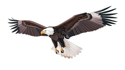 Fototapeta premium Bald eagle flying draw and paint on white background vector illustration