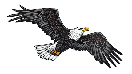 Fototapeta premium Bald eagle flying draw and paint on white background vector illustration