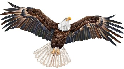 Fototapeta premium Bald eagle flying draw and paint on white background vector illustration