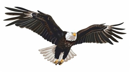 Fototapeta premium Bald eagle flying draw and paint on white background vector illustration
