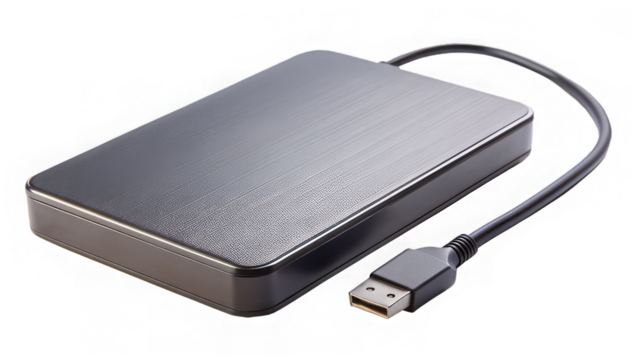 External hard drive on a transparent background.