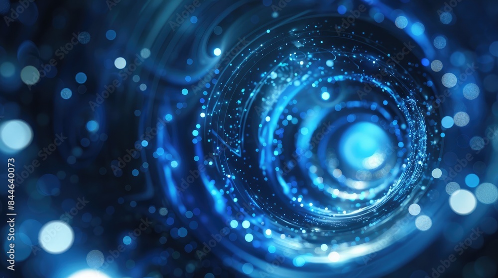 Poster abstract glowing blue energy tunnel frame created with digital circles lines and dots giving off a f