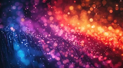 Close-up of a fiber optic cable bundle, with colorful strands glowing against a dark background. The image showcases the advanced technology used in modern communication networks. The vibrant colors