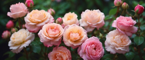 Beautiful fresh garden roses Colorful summer floral background.