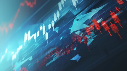 Stock market green red color economy. usa flag background. Trends economic Effect recession on US economy