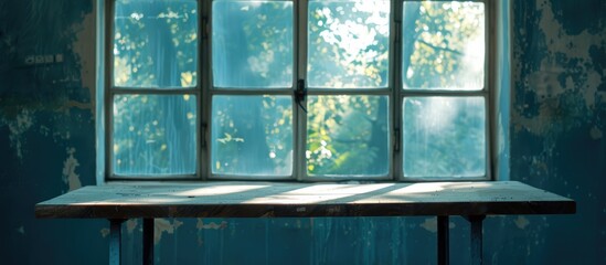 Table against a distorted window backdrop