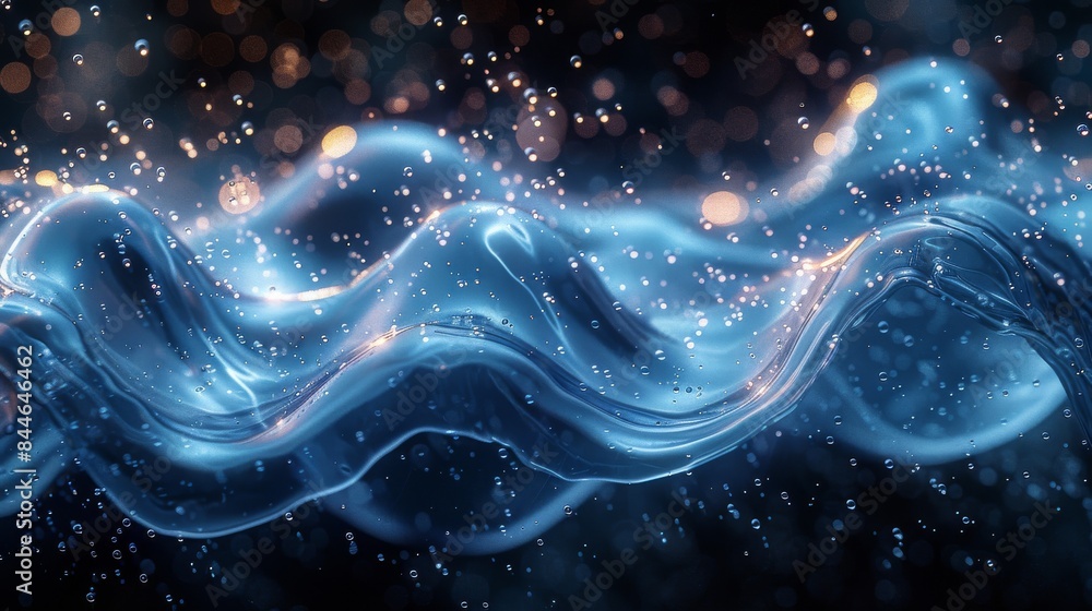 Poster this image captures a mesmerizing display of blue waves with glittering light particles for an other