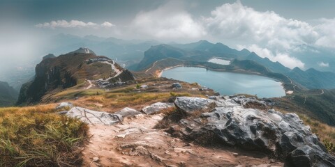 Panoramic view of Binh Lieu mountains in northeastern Vietnam, perfect for travel and landscape photography.