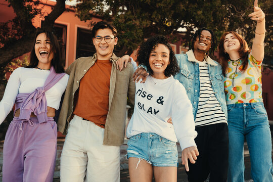 Happy friends enjoying time abroad and celebrating friendship