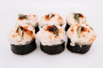 Sushi roll with mayonnaise cheese