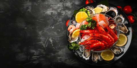 Seafood platter with various delicacies, ideal for luxury dining and culinary photography.