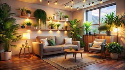 A Cozy Living Room With A Large Window, Plants, And A Comfortable Couch. Perfect For Relaxing And Enjoying The View.