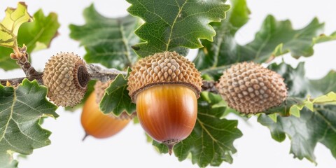 Young acorn on a shrub near the Cretan Mediterranean coast, perfect for botanical and nature photography.