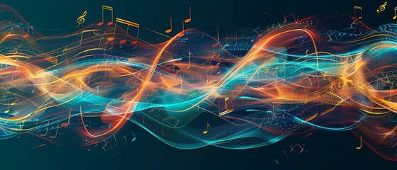 a visually striking abstract music background with elements reminiscent of musical notes, waves