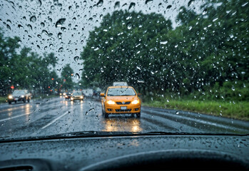 Downpour Danger: Slippery Road Under Heavy Rain