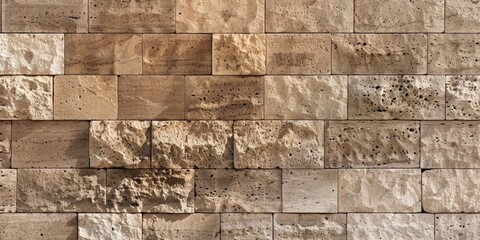 Tuff stone texture wall made of brown blocks, perfect for architectural and textured design themes.
