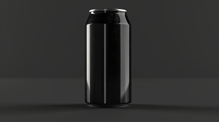 A black aluminum soda can mockup is isolated on a black background featuring a 500ml capacity