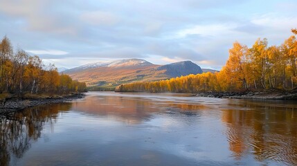 Obraz premium autumn mountain river landscape at sundet 