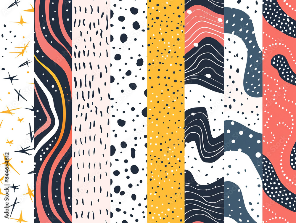 Poster abstract hand drawn geometric simple minimalistic seamless patterns set.