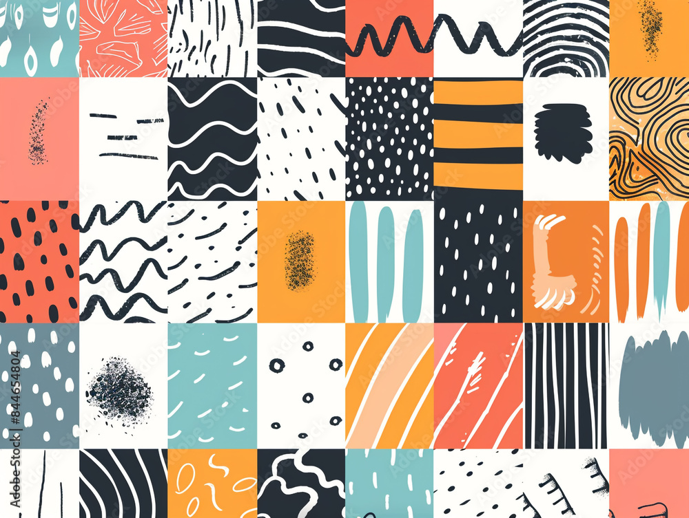 Poster abstract hand drawn geometric simple minimalistic seamless patterns set.