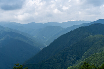 Naklejka premium View of the trail from Mt. Bonno-ori via Mt. Kuroyama, Mt. Iwatakeishi, and Mt. Sodake