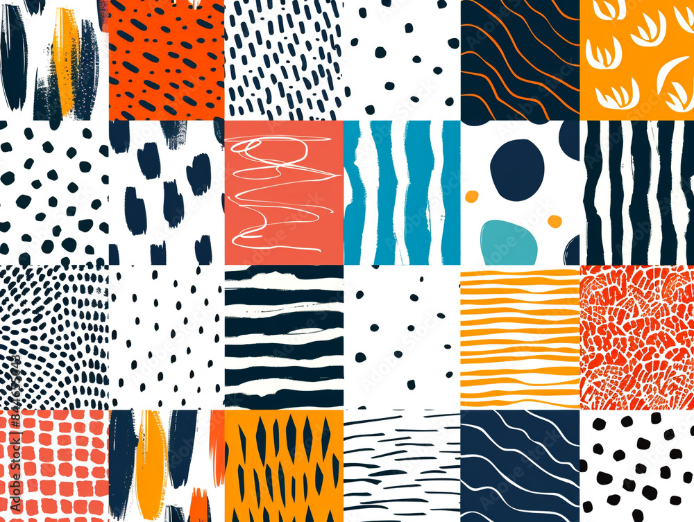 Poster abstract hand drawn geometric simple minimalistic seamless patterns set.