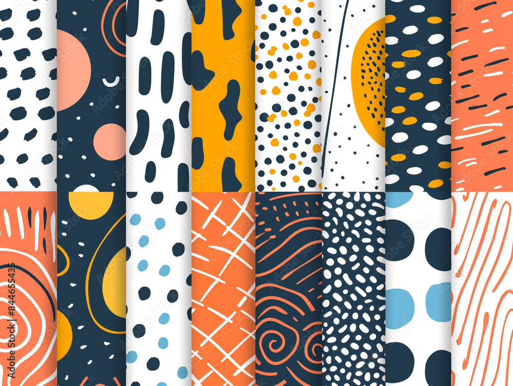 Poster abstract hand drawn geometric simple minimalistic seamless patterns set.