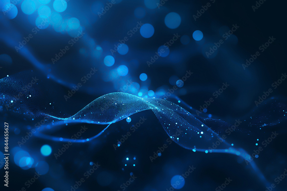 Poster abstract technology background with blue glowing network connections and dots on dark background, ne