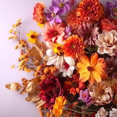 Obraz premium Autumn composition made of beautiful flowers on light backdrop, Flower Drawing