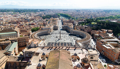 Vatican, Italy-April 18, 2024: Aerial View of St. Peter's Square and Rome