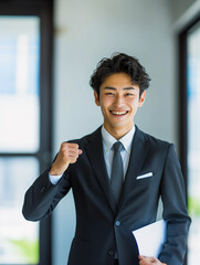 ガッツポーズする笑顔のビジネスマン