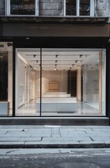 Modern Storefront with Glass Doors and White Interior