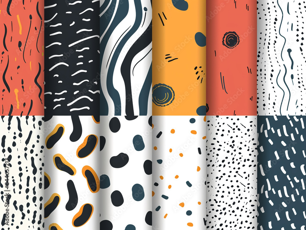 Poster abstract hand drawn geometric simple minimalistic seamless patterns set.