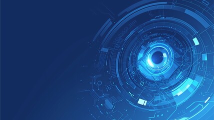 Obraz premium Digital eye with circuit board pattern on blue background vector illustration.