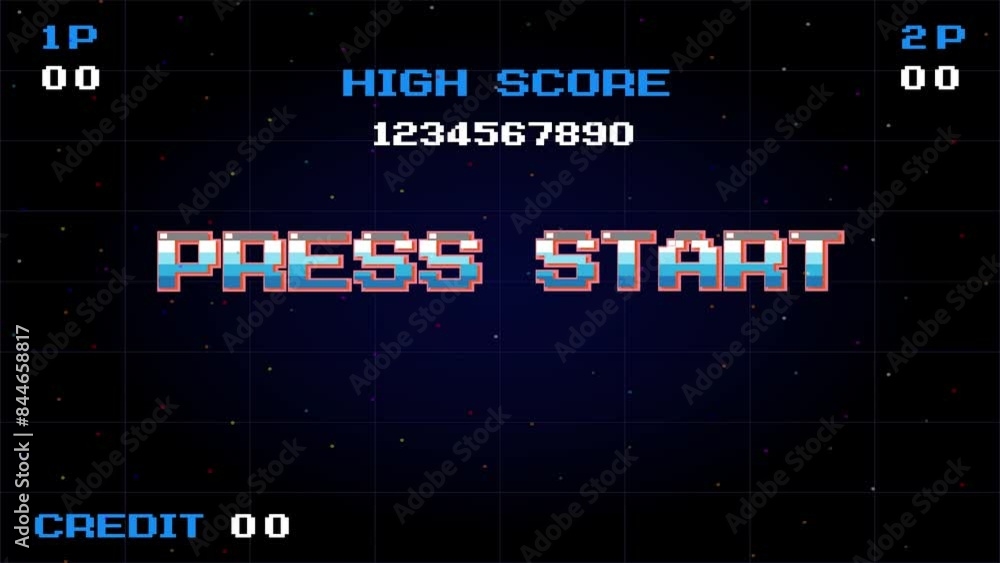 Aufkleber press start insert a coin to continue. pixel art .8 bit game. retro game. for game assets.