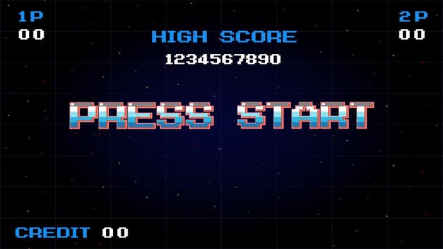 PRESS START INSERT A COIN TO CONTINUE. pixel art .8 bit game. retro game. for game assets.	