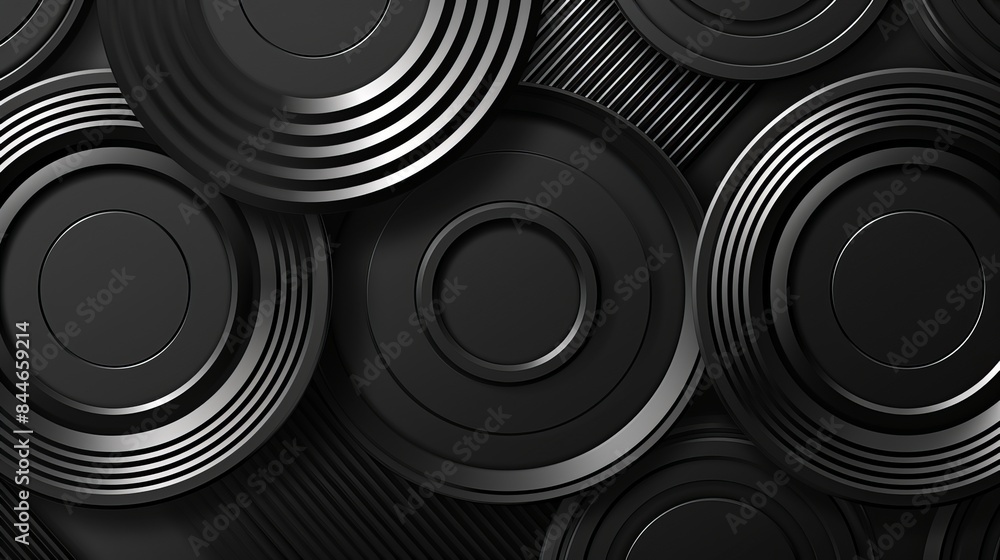 Poster an abstract black background with circle lines pattern is depicted featuring modern shiny black and 