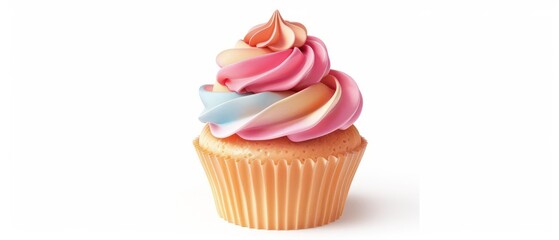 cupcake adorned in a soft peach color, exuding sweetness against a pure white background