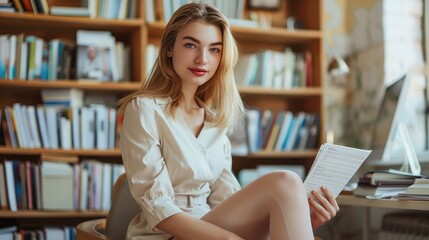 female student in library