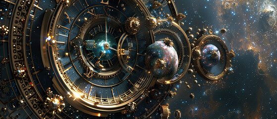 Antique clock in the style of surreal fantasy Imagine and demonstrate the cogs within.