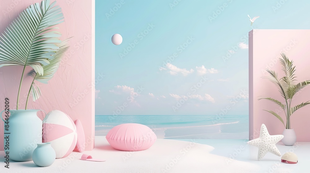 Poster this 3d rendering serves as a summerthemed website landing page design template featuring pastel pin