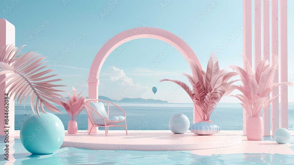 Poster this 3d rendering serves as a summerthemed website landing page design template featuring pastel pin