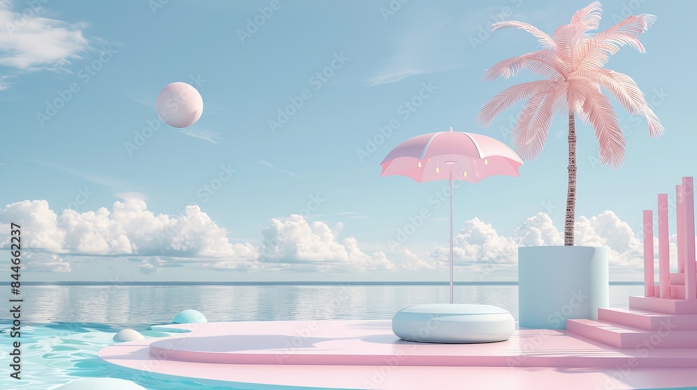 Poster this 3d rendering serves as a summerthemed website landing page design template featuring pastel pin