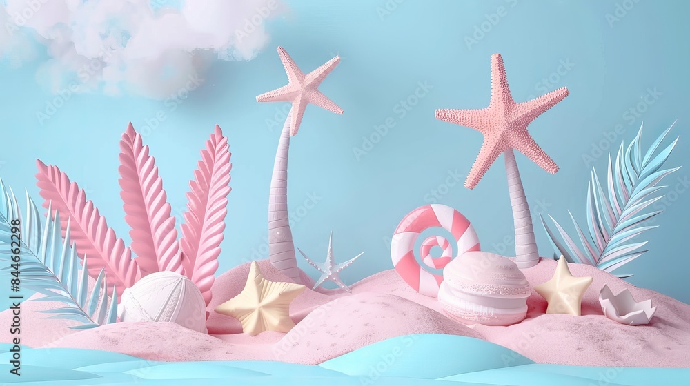 Aufkleber this 3d rendering serves as a summerthemed website landing page design template featuring pastel pin