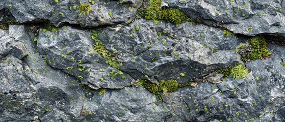 Gray stone adorned with verdant moss, a mosaic of textures revealing the intricate beauty of the outdoors