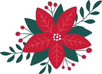Red Poinsettia flower Christmas decoration isolated.
Red Christmas Poinsettia Flower vector.