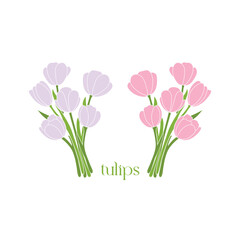 Elegant Vector Art of Pink and Purple Tulip Bouquets
