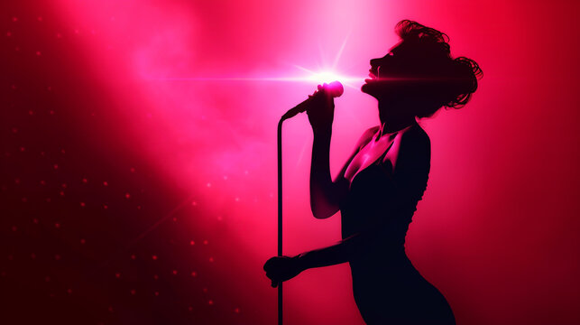 Silhouette of a female singer with a microphone