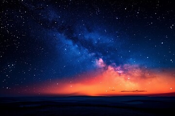 Sea of stars with dark blue and orange sky